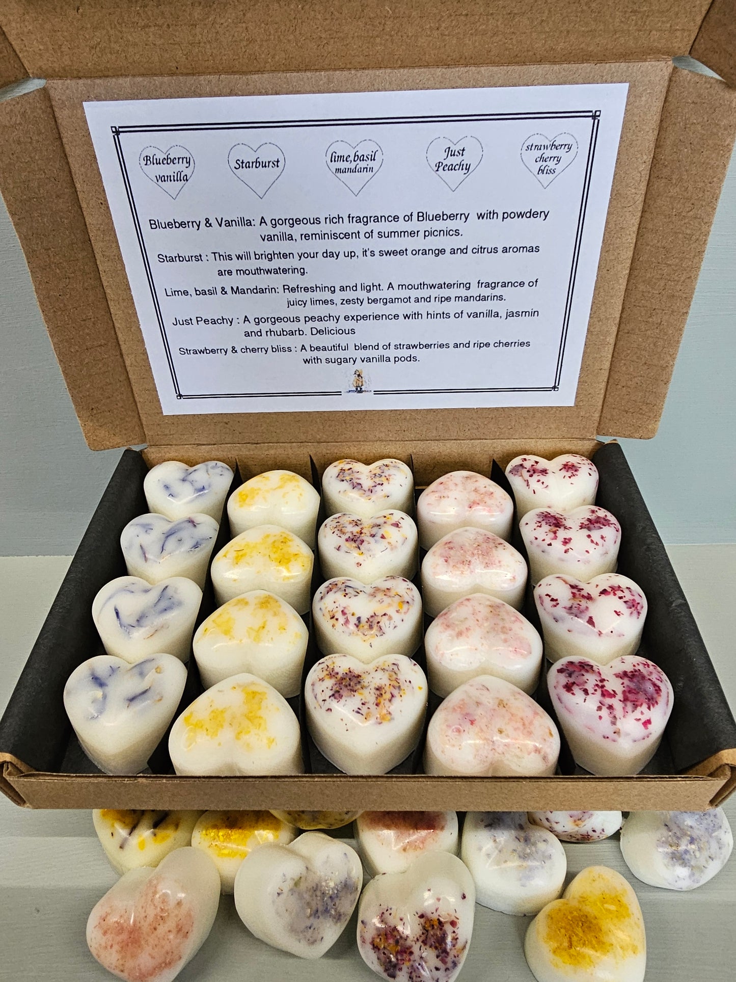 Summer fruits Collection of 20 heart wax melts in gift box