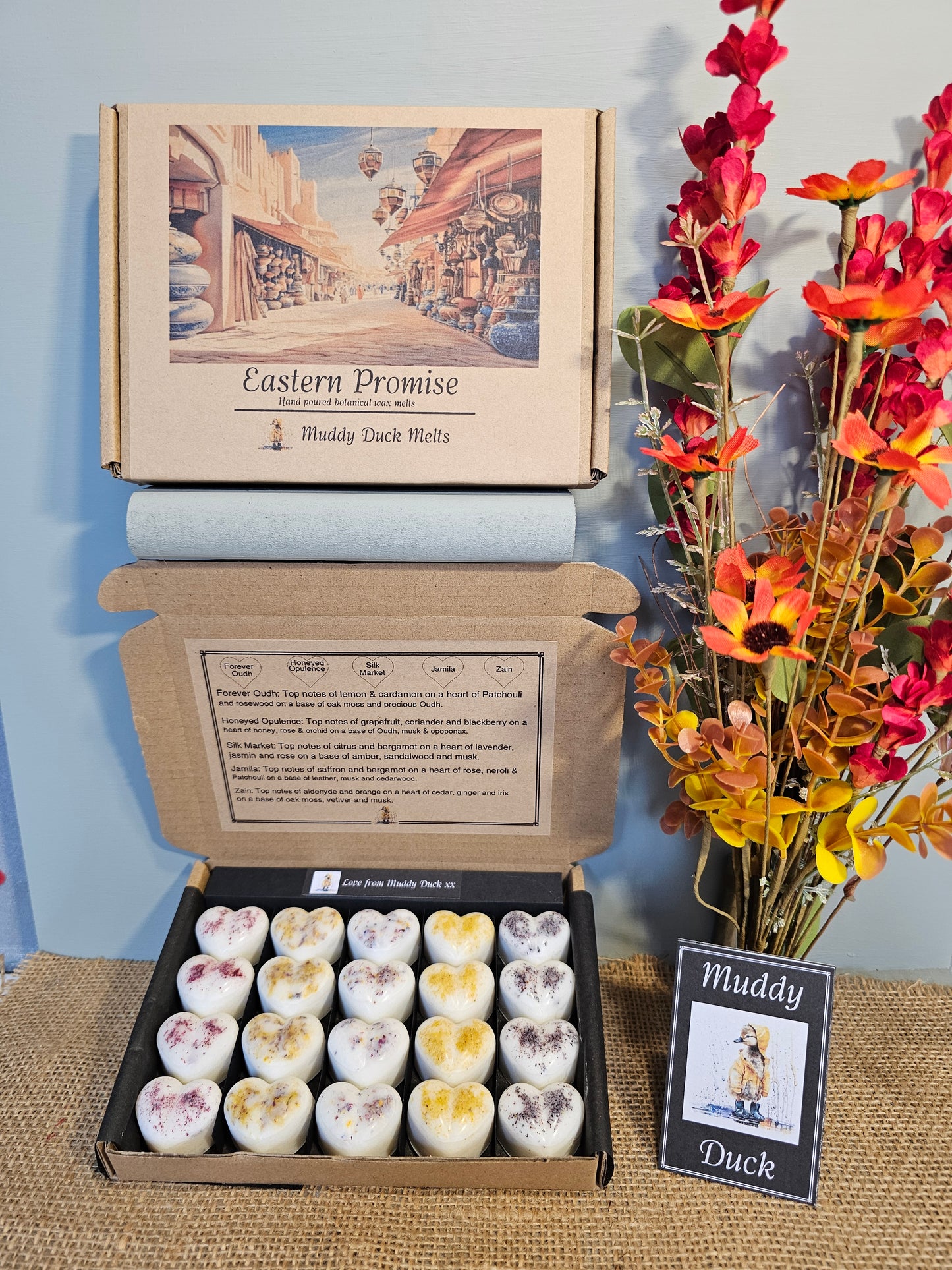 Eastern Promise Collection of 20 botanical heart wax melts in gift box