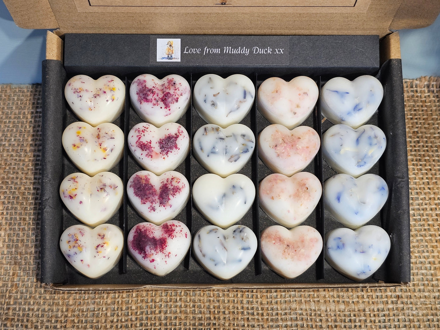Floral Collection of 20 heart wax melts in gift box