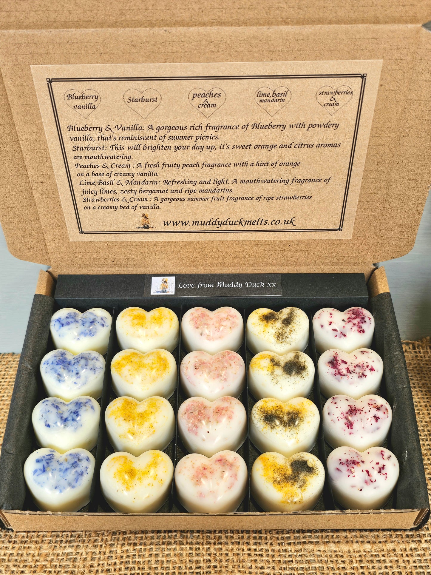 Summer fruits Collection of 20 heart wax melts in gift box