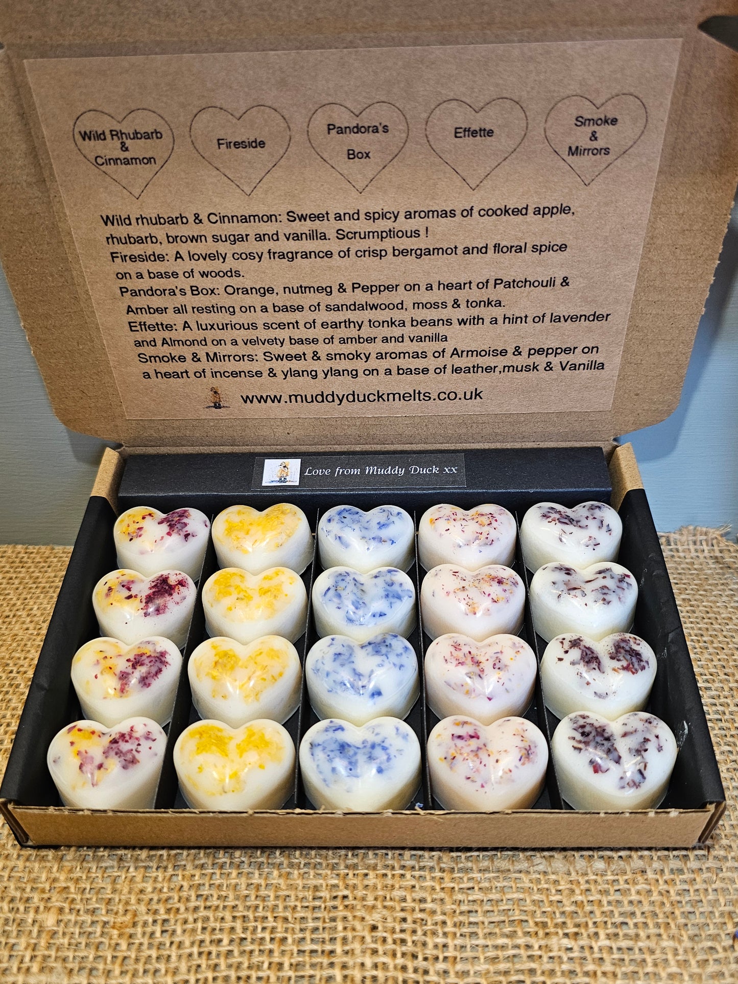 Winter Collection of 20 heart wax melts in gift box