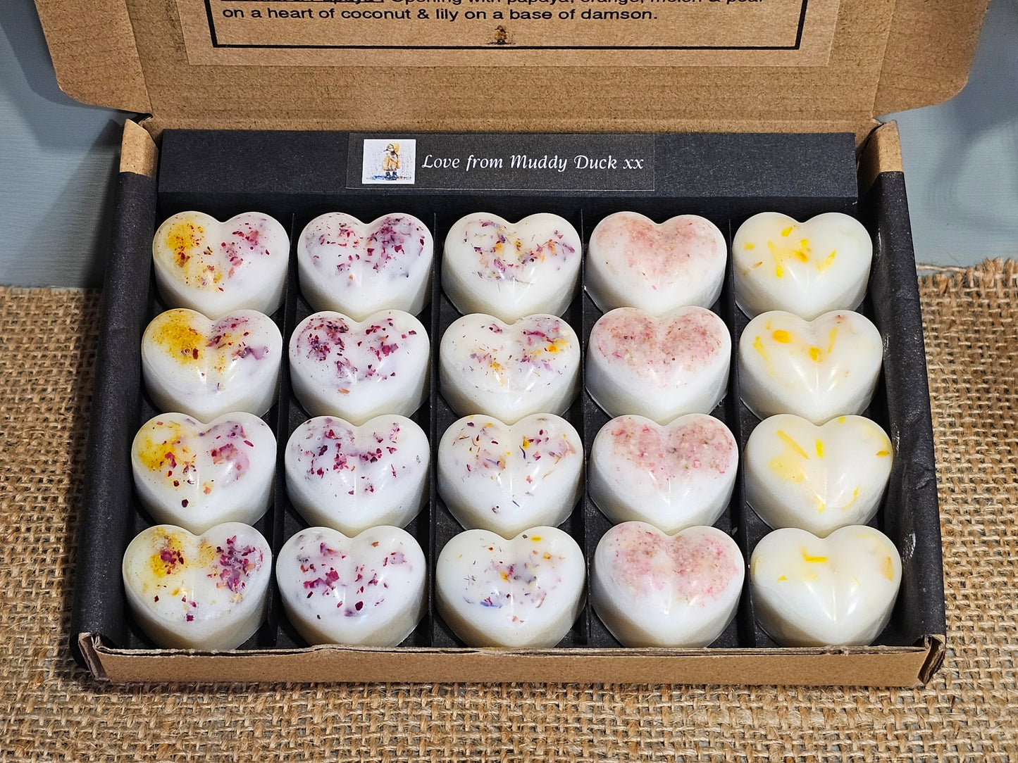 Summer collection of 20 heart wax melts in gift box