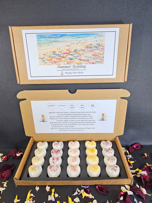 Summer Holiday Collection of 20 heart wax melts in gift box