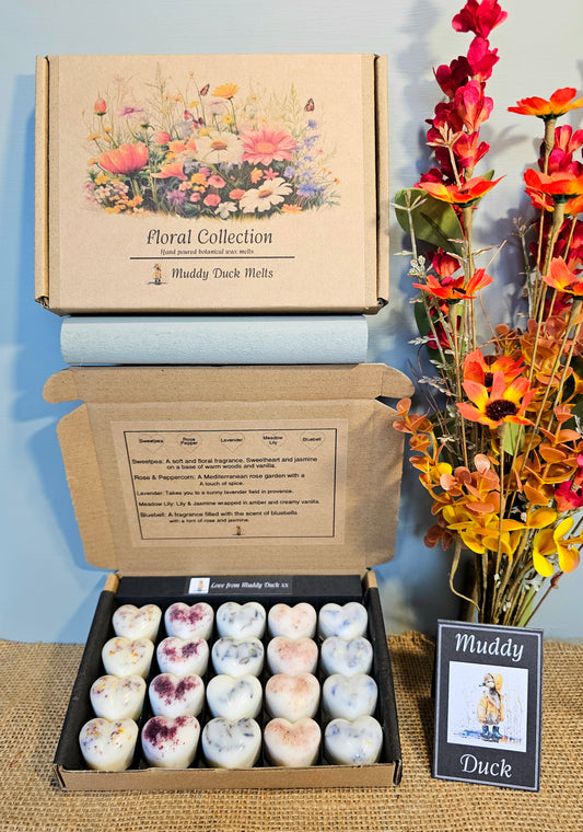 Floral Collection of 20 heart wax melts in gift box