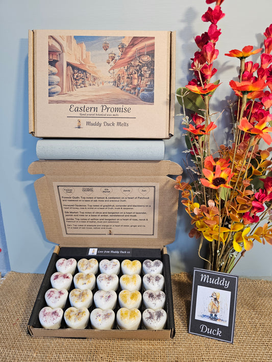Eastern Promise Collection of 20 botanical heart wax melts in gift box