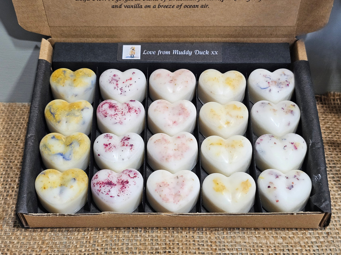 Summer Holiday Collection of 20 heart wax melts in gift box