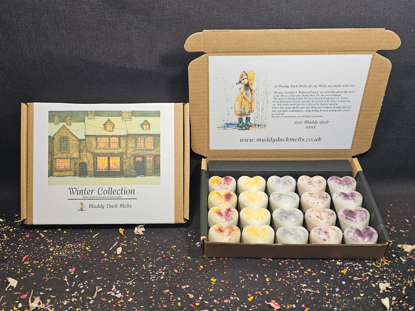 Winter Collection of 20 heart wax melts in gift box