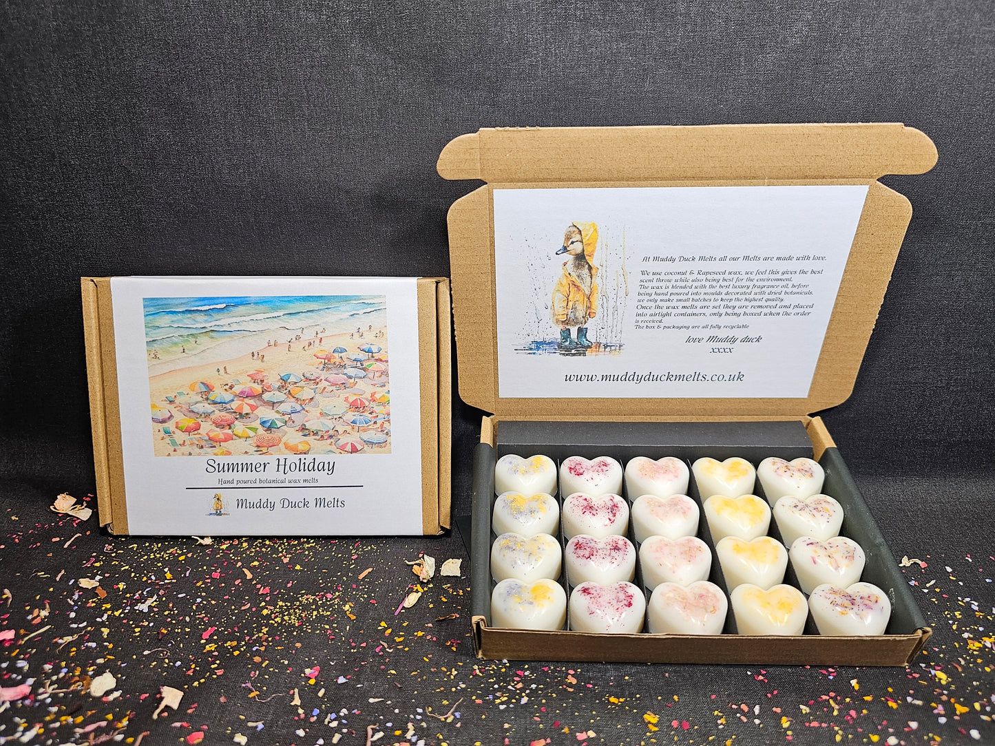Summer Holiday Collection of 20 heart wax melts in gift box