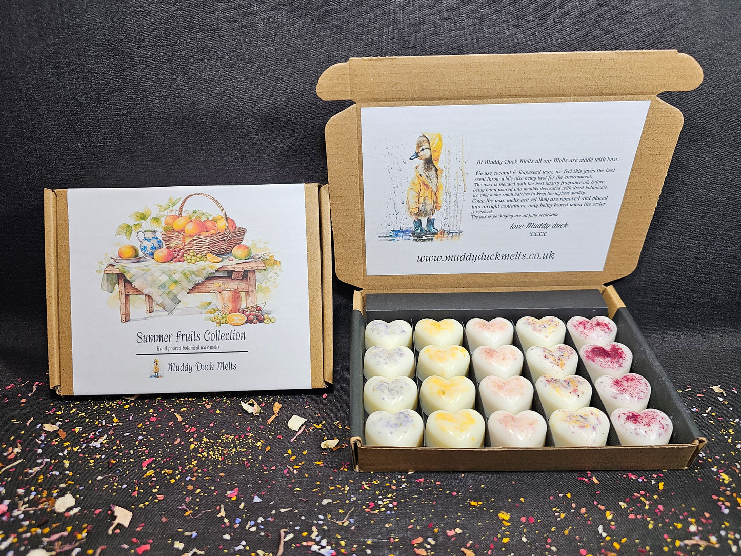 Summer fruits Collection of 20 heart wax melts in gift box