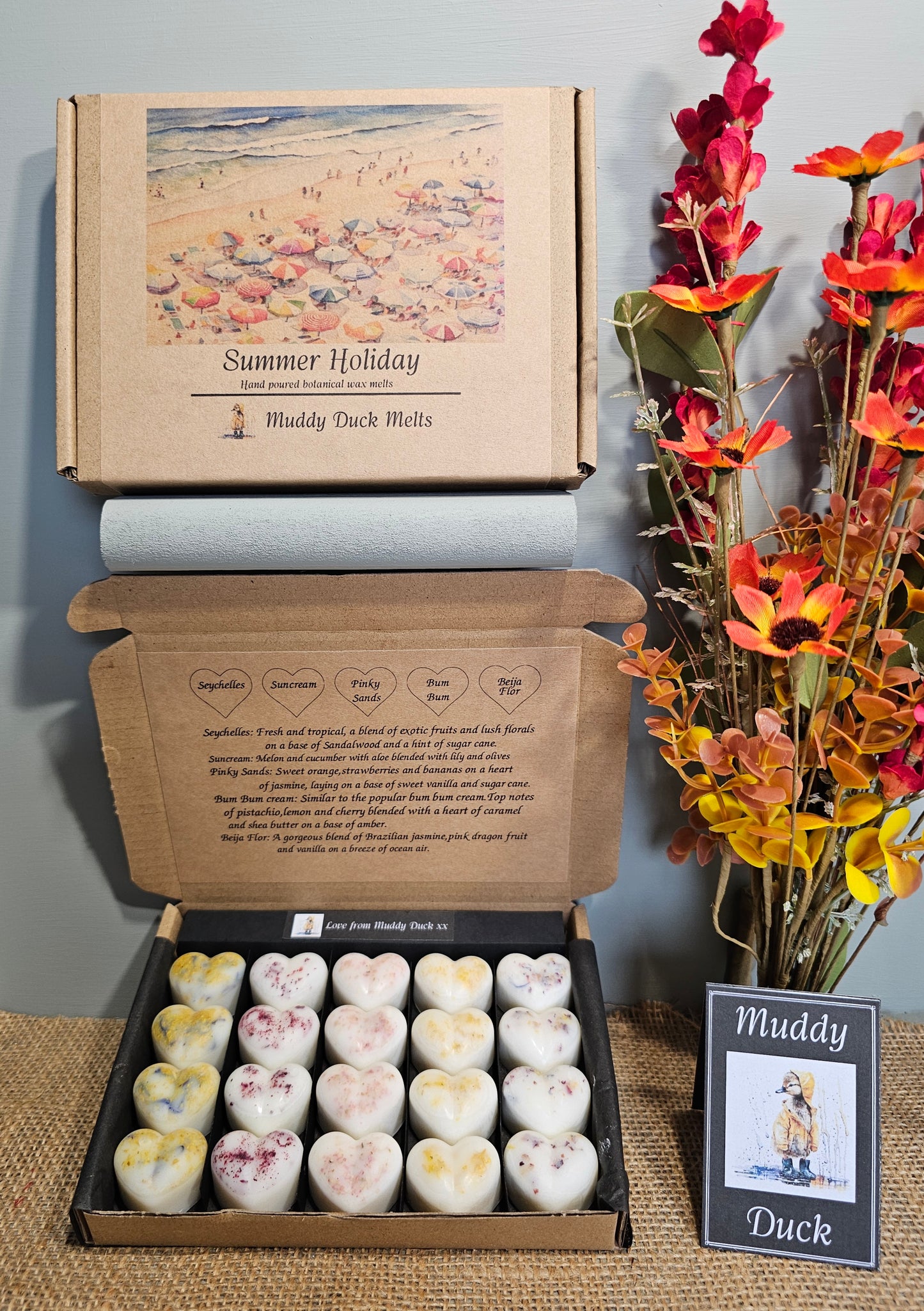 Summer Holiday Collection of 20 heart wax melts in gift box