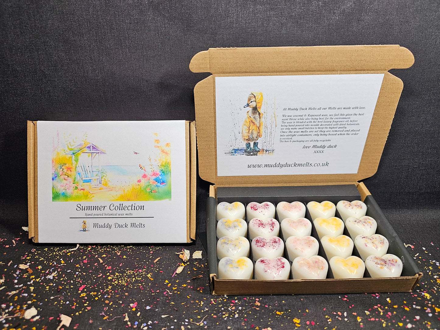 Summer collection of 20 heart wax melts in gift box