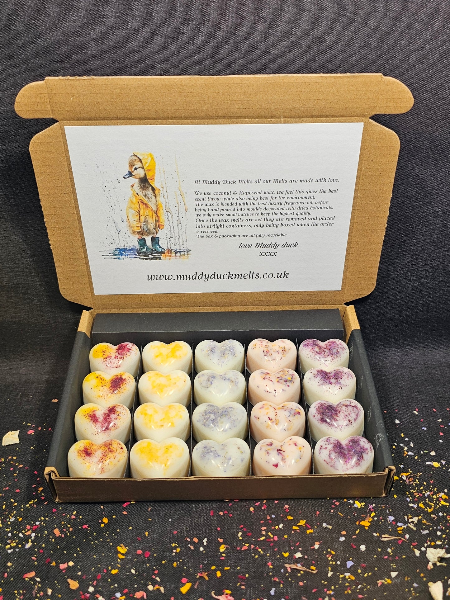 Winter Collection of 20 heart wax melts in gift box